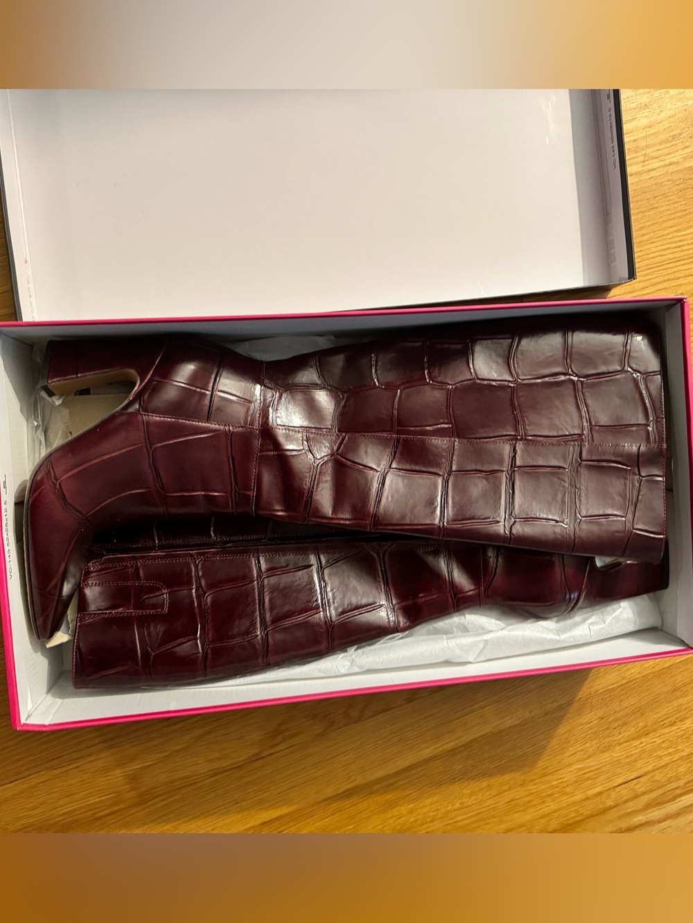 Vince Camuto Women's Croc-Embossed Boots in Burgundy NIB never worn